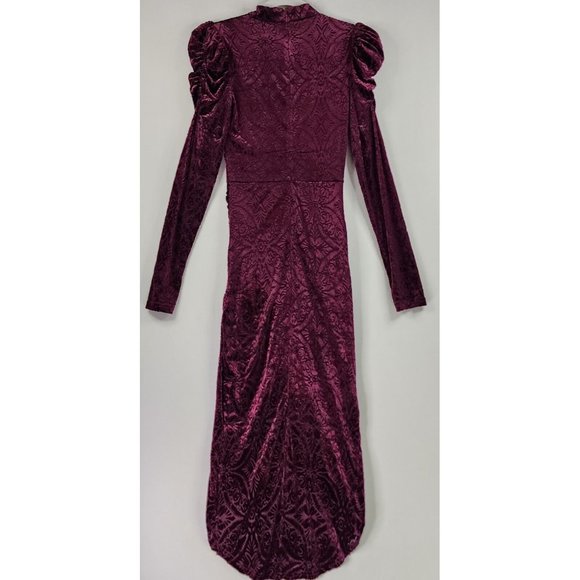 Vici Dress Womens XS Wine Velvet Victoria Anne Puff Shoulder High Low Midi - Picture 2 of 16